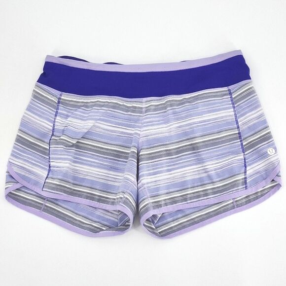 Lululemon Turbo Run Shorts Womens Size 6 Purple Gray Stripe Running Gym Athletic - Picture 1 of 7